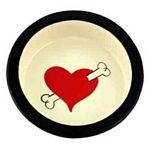 Red Heart & Bone Design Ceramic Dog Bowl